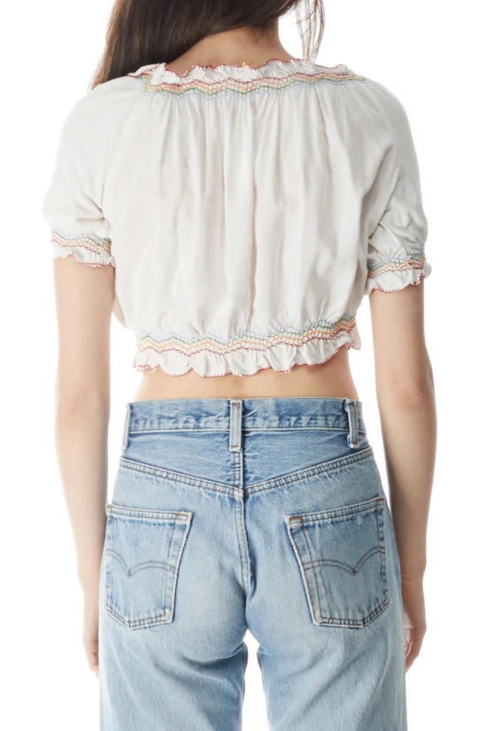 1930s White Embroidered Peasant Blouse, , large image number 2