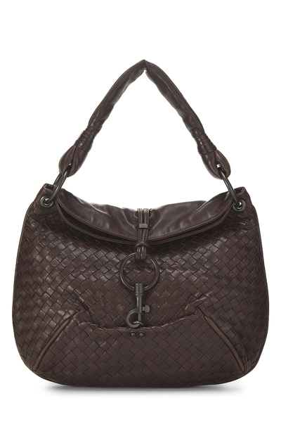Brown Intrecciato Leather Hobo Small