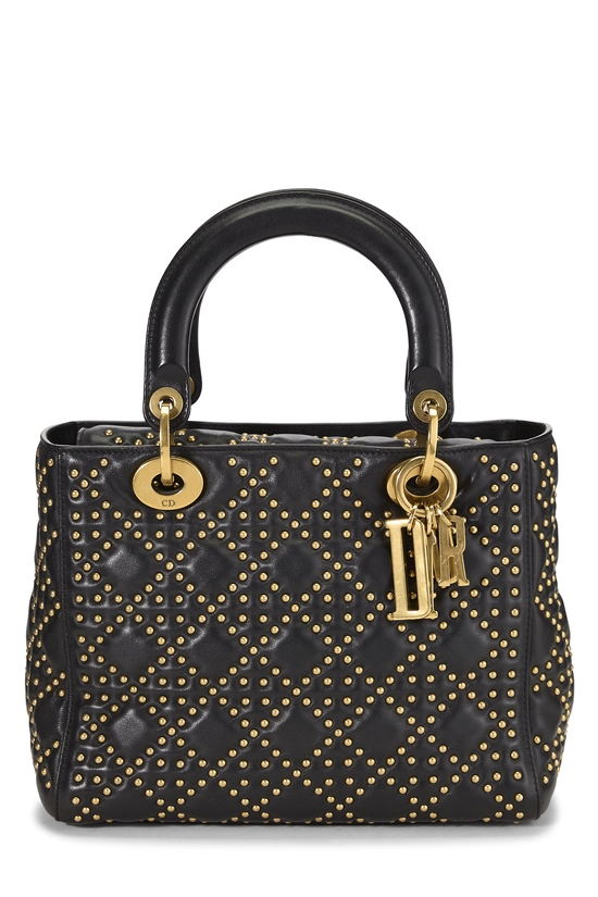 Black Studded Leather Lady Dior Medium, , large image number 0