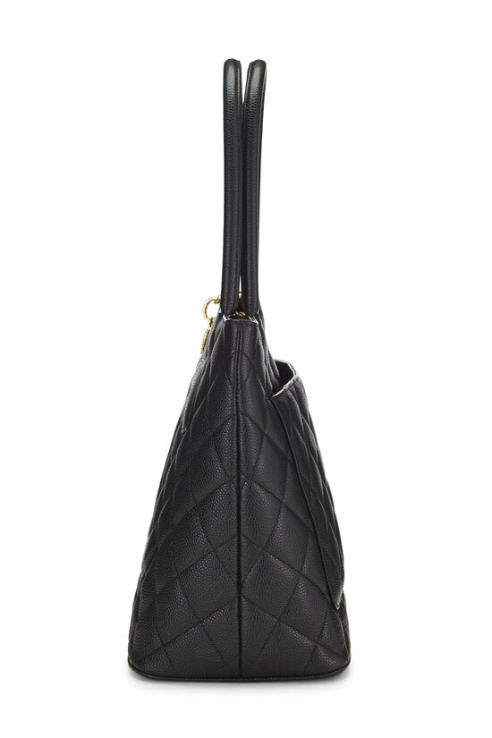 Black Quilted Caviar Medallion Tote, , large image number 2