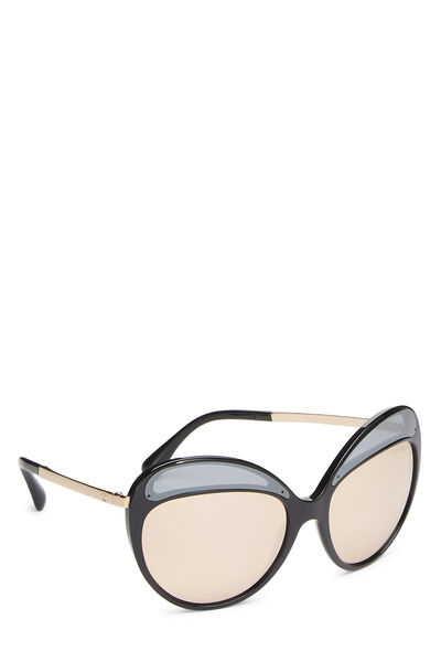 Black Acetate & Rose Gold Dual Lens Sunglasses, , large