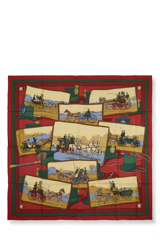 Red & Multicolor 'Attelages' Silk Scarf 90, , large image number 0