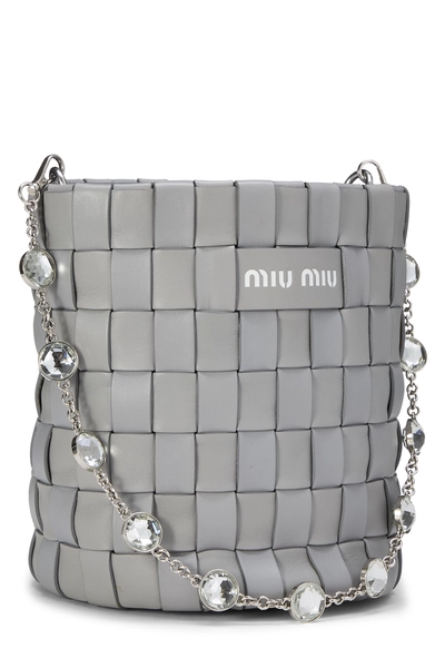 Grey Nappa Woven Bucket Bag, , large