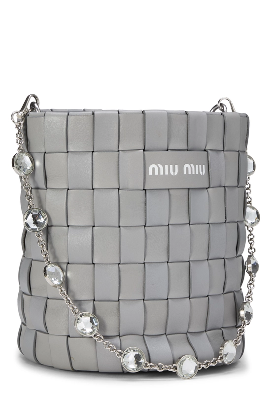 Grey Nappa Woven Bucket Bag, , large image number 1