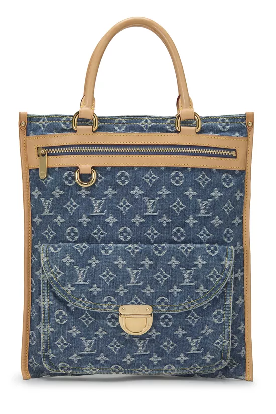 Blue Monogram Denim Flat Shopper, , large image number 0