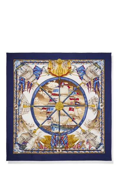 Navy & Multicolor 'Vive le Vent' Silk Scarf 90