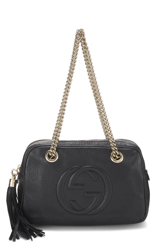 Black Leather Soho Chain Shoulder Bag, , large image number 0
