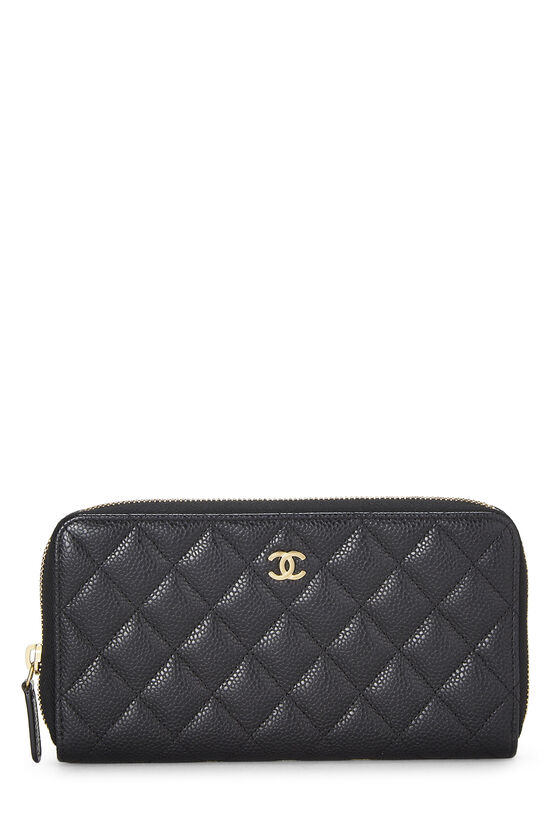Black Quilted Caviar Zip Wallet, , large image number 0