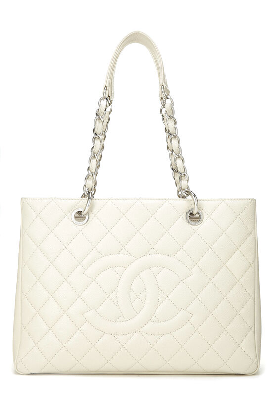 Chanel White Quilted Caviar Grand Shopping Tote (GST) XL