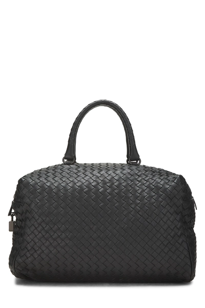 Black Intrecciato Leather Boston