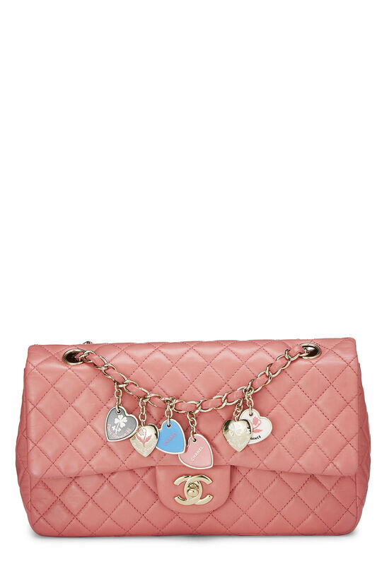 Chanel Valentine Heart Chain Pink Quilted Leather 10 Flap Bag at