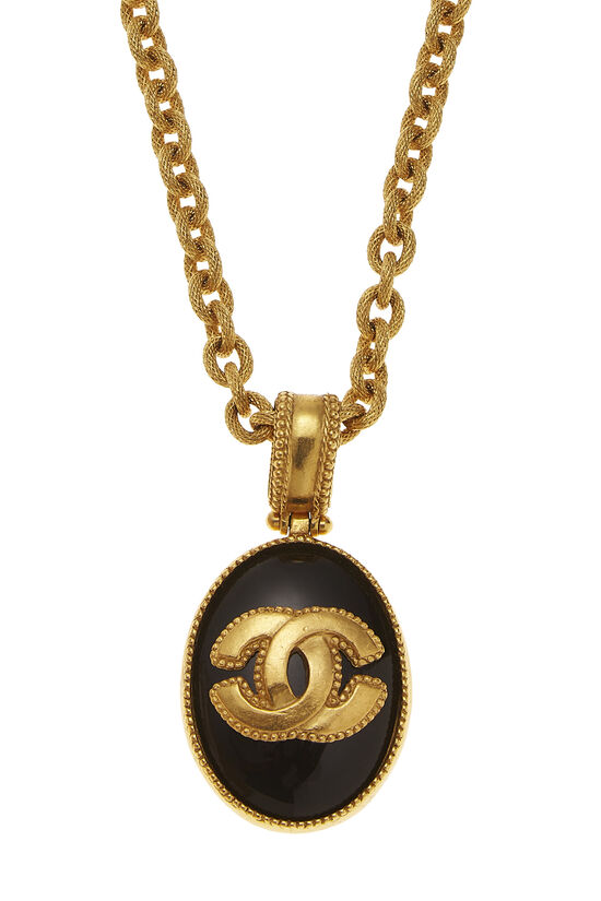 Gold & Black Enamel Oval 'CC' Necklace