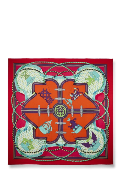 Red & Multicolor 'Grande Tenue' Cashmere Scarf 140