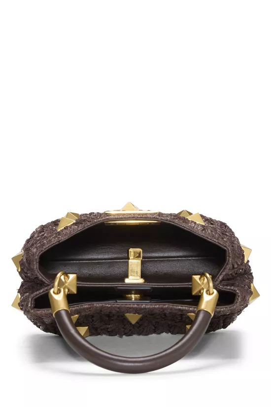 Brown Raffia Roman Stud Top Handle Bag Small, , large image number 6