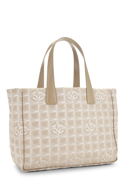 Beige Nylon Travel Line Tote Medium, , large