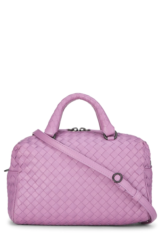 Purple Intrecciato Leather Boston Bag, , large image number 3
