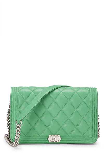 Green Quilted Caviar Boy Wallet on Chain (WOC)