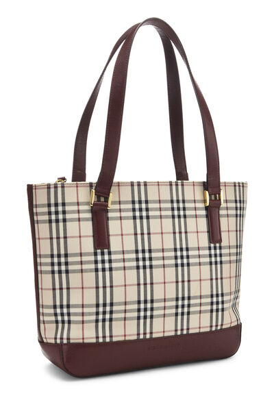 Burgundy House Check Jacquard Zip Tote Small, , large