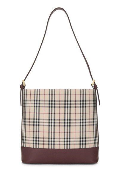 Burgundy House Check Bucket Shoulder Bag Small