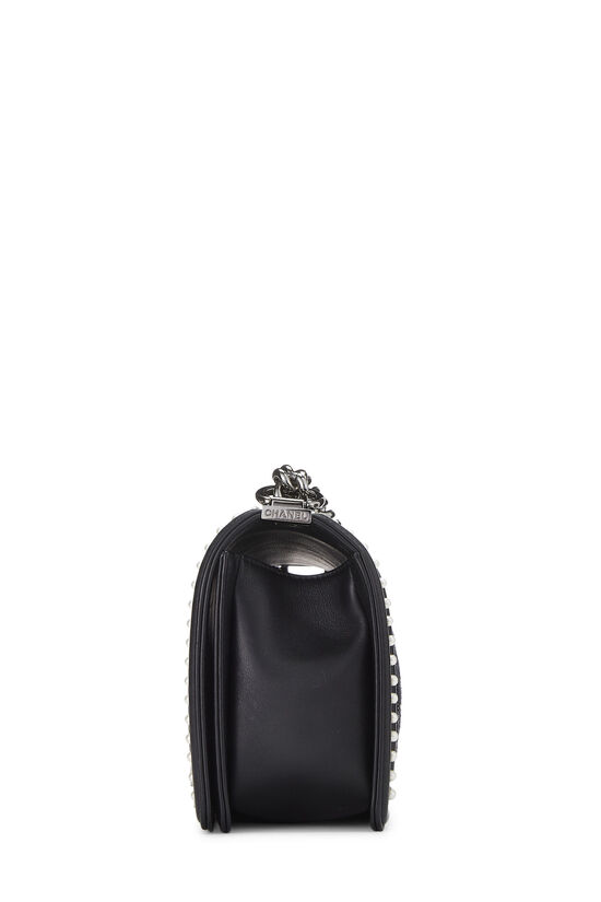 Black Quilted Tweed Pearl Boy Bag Medium , , large image number 3