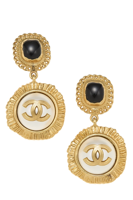 Black & Gold 'CC' Dangle Earrings, , large image number 0