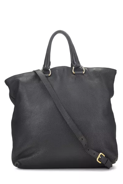 Black Vitello Daino Shopping Tote, , large