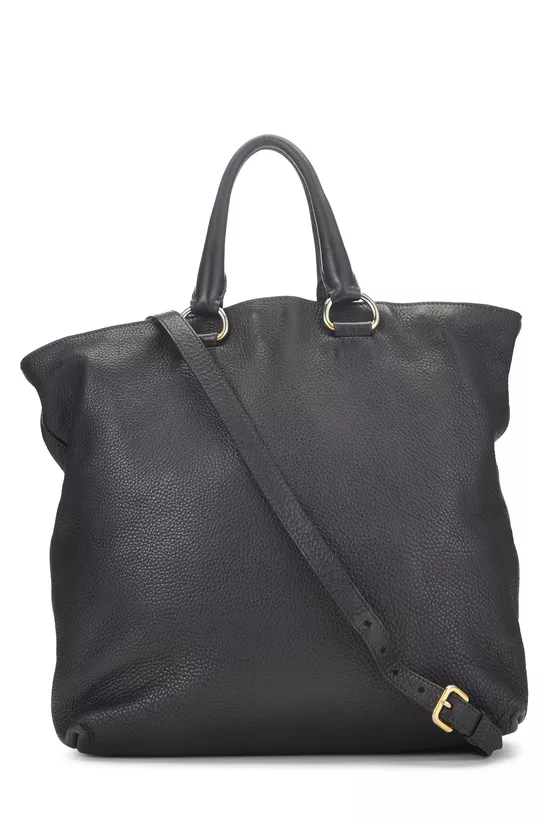 Black Vitello Daino Shopping Tote, , large image number 1
