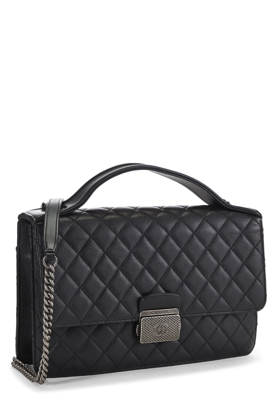 Black Goatskin 'CC' University Flap Bag, , large image number 1