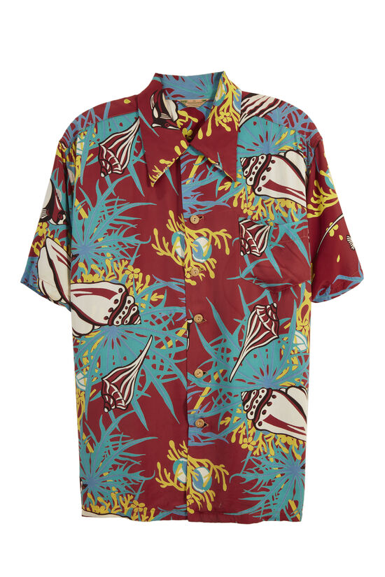 Red Floral & Shell Kamehameha Hawaiian Shirt, , large image number 0