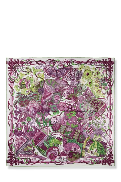 White & Multicolor 'Au Fil Du Carre' Silk Scarf 90