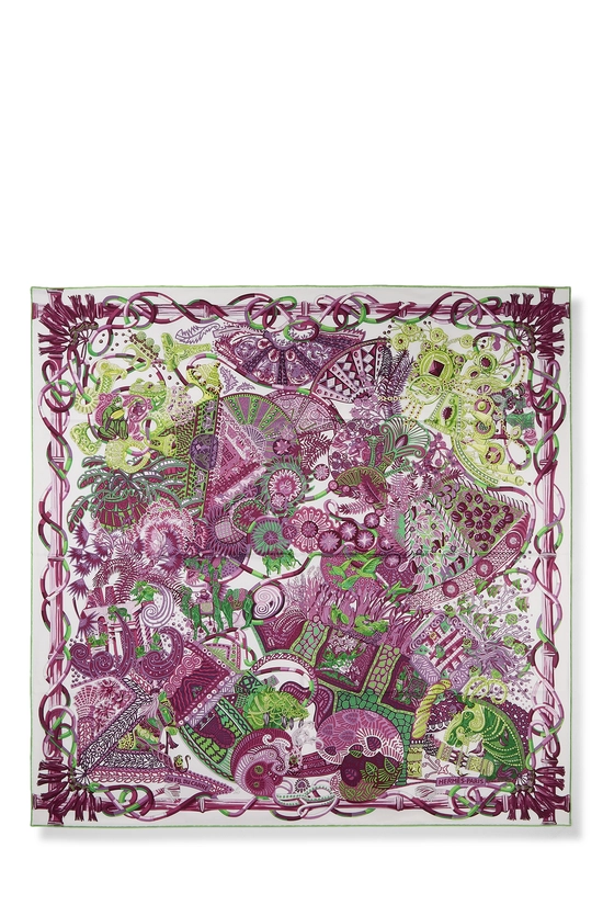 White & Multicolor 'Au Fil Du Carre' Silk Scarf 90, , large image number 0