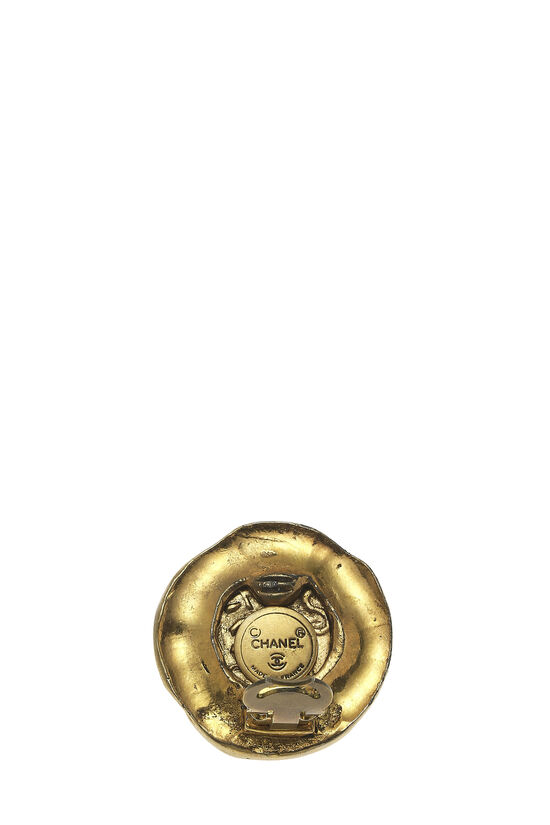Gold 'CC' Button Earrings , , large image number 3