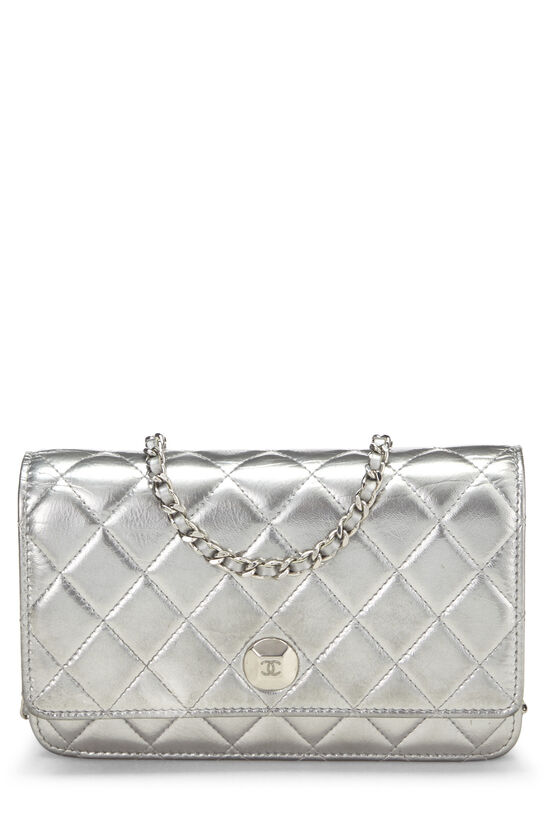 Metallic Silver Quilted Leather CC Wallet on Chain (WOC), , large image number 1