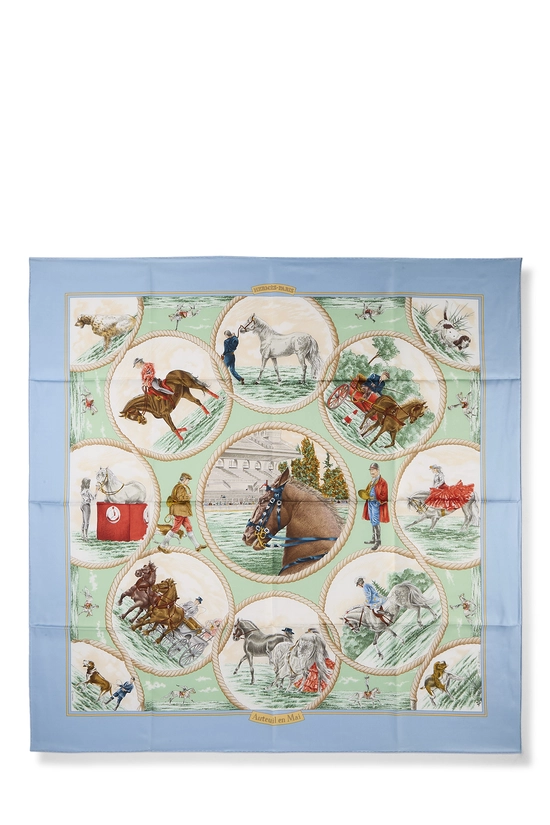 Blue & Multicolor 'Auteuil en Mai' Silk Scarf 90, , large image number 0