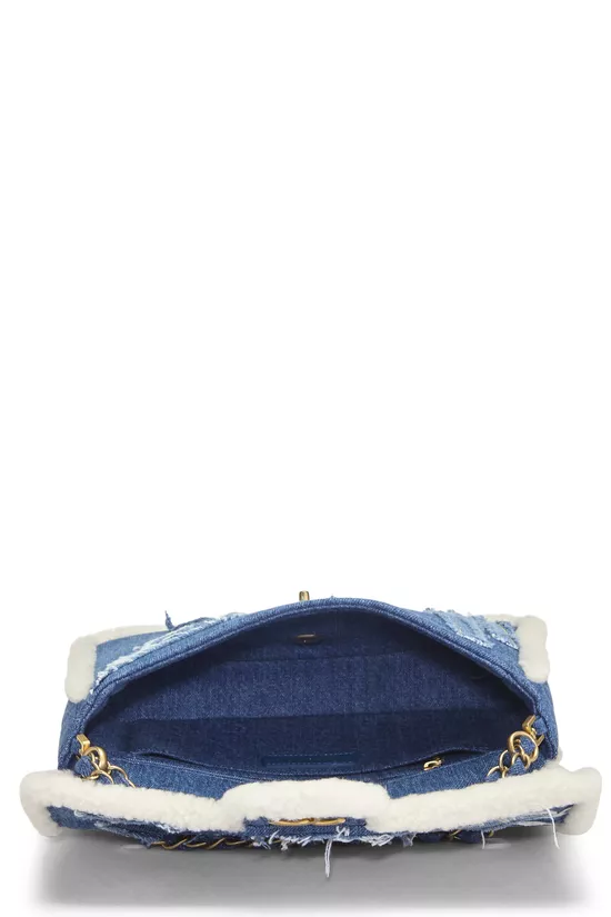 Paris-Egypt Blue Denim & Shearling Hieroglyph Flap Medium, , large image number 5