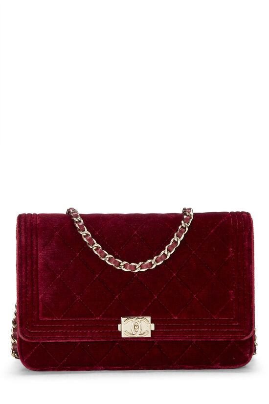 Chanel - Red Quilted Velvet Boy Wallet on Chain (WOC)