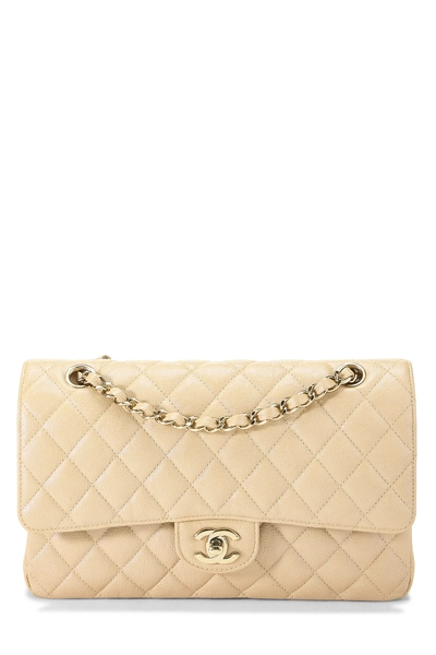 Iridescent Beige Quilted Caviar Classic Double Flap Medium