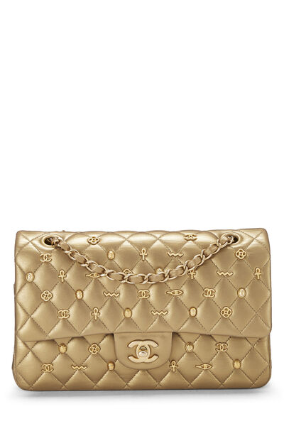 Paris-Egypt Metallic Gold Quilted Lambskin Classic Double Flap Medium