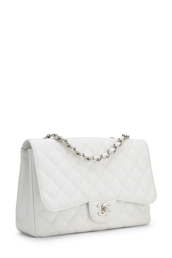 White Quilted Caviar Classic Flap Jumbo, , large image number 1