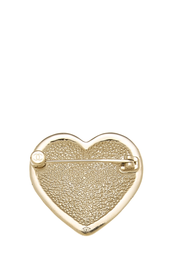 Gold 'CC' Turnlock Heart Brooch, , large image number 1