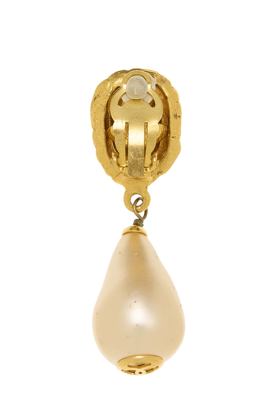 Gold Teardrop Faux Pearl Dangle Earrings Medium, , large image number 1
