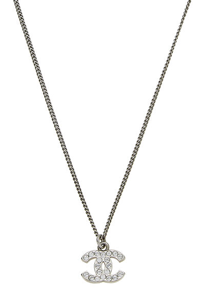 Silver Crystal 'CC' Necklace, , large