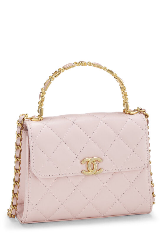 Chanel Pink Quilted Tweed And Calfskin Top Handle Flap Bag Gold