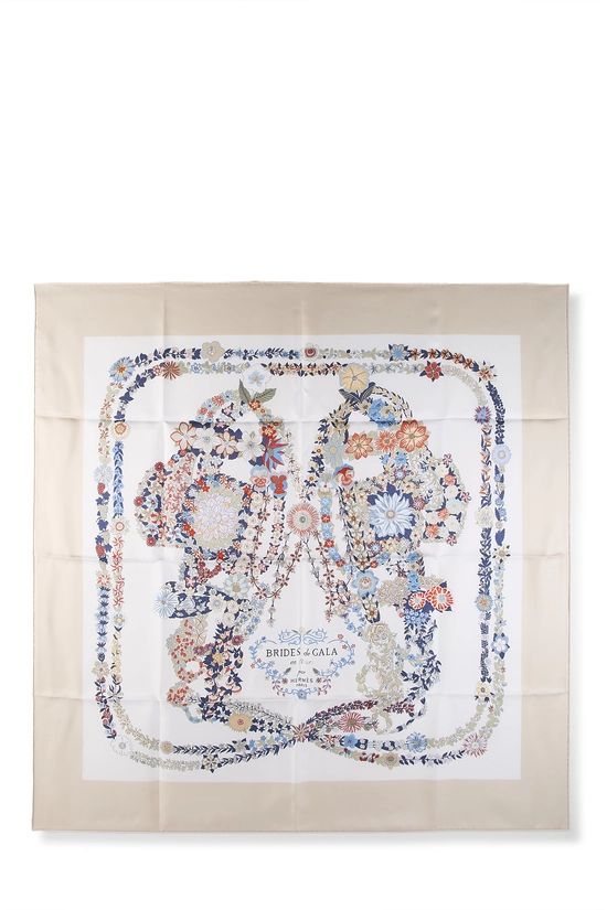 Beige & Multicolor 'Brides de Gala en Fleurs' Silk Scarf 90, , large image number 0