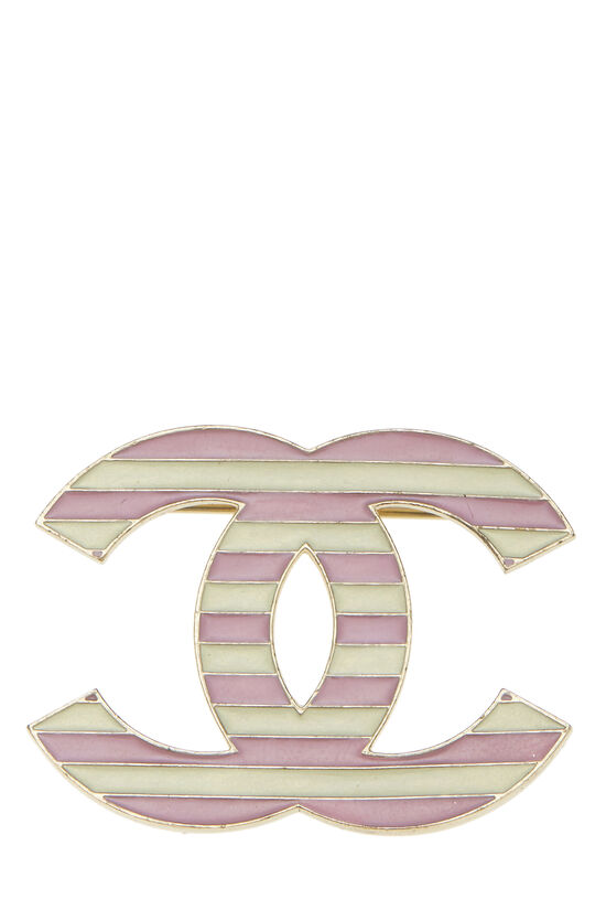 Pink & White Enamel 'CC' Pin , , large image number 0