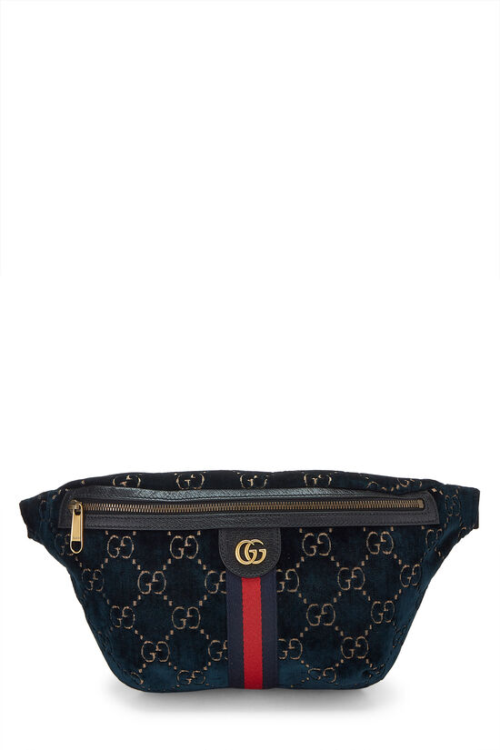 Navy GG Velvet Web Belt Bag, , large image number 0