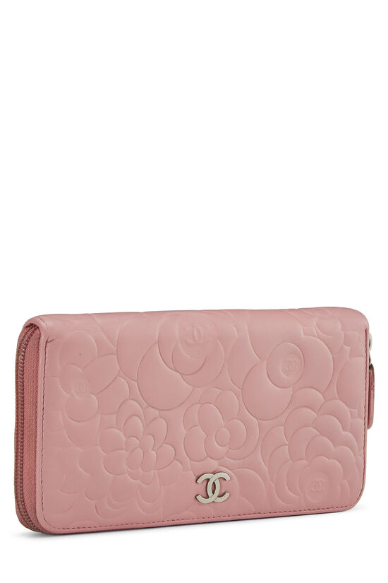Shop Chanel Pink Leather Camellia Zip Wallet | WGACA