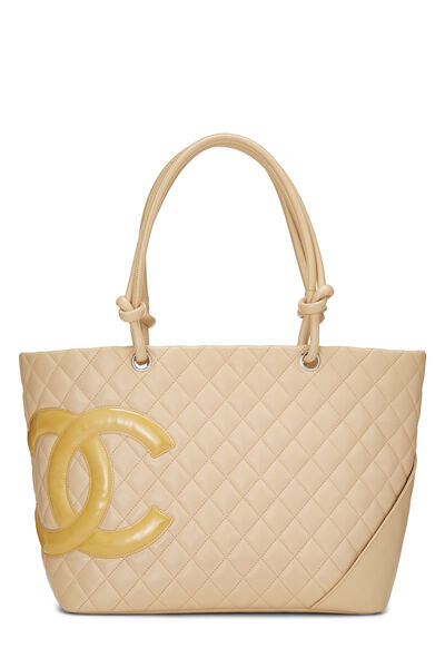 Beige Quilted Calfskin Cambon Ligne Tote Large