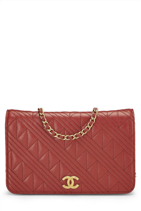 Red Quilted Caviar Wallet on Chain (WOC), , large image number 0