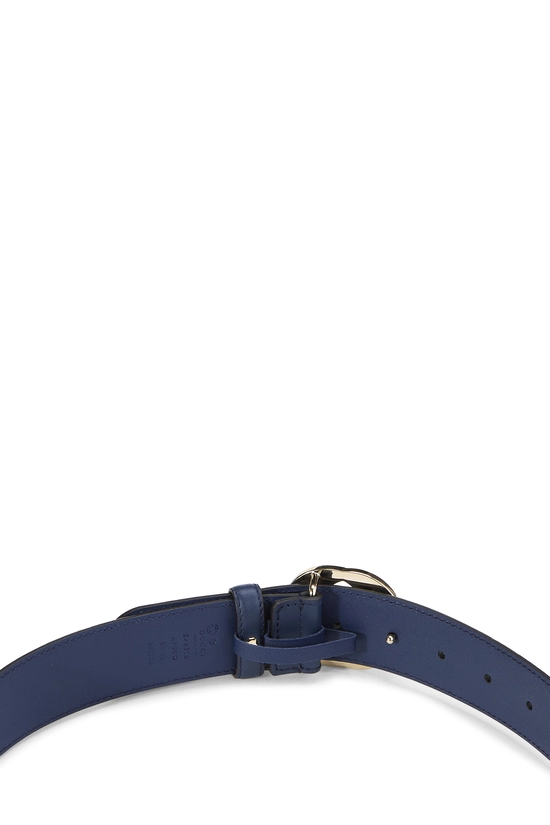 Navy Leather Interlocking GG Belt 80, , large image number 3
